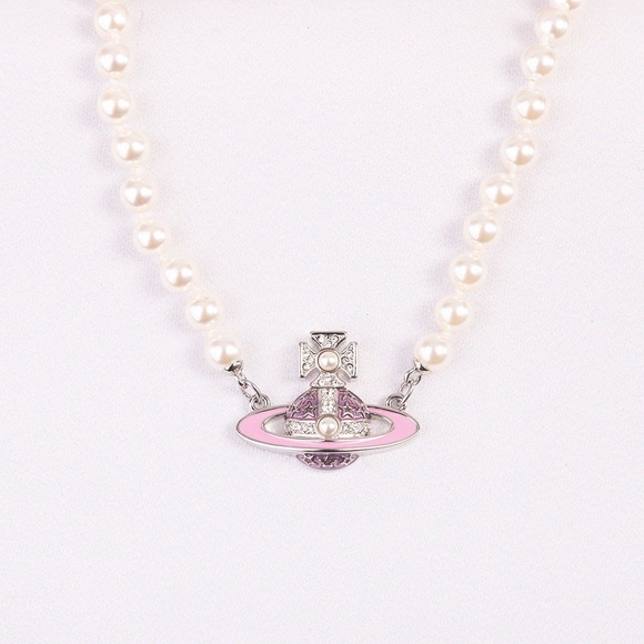Vivienne Westwood Roxanne Pearl Necklace / Platinum – Crystal – Rose Pink - Picture 3 of 8